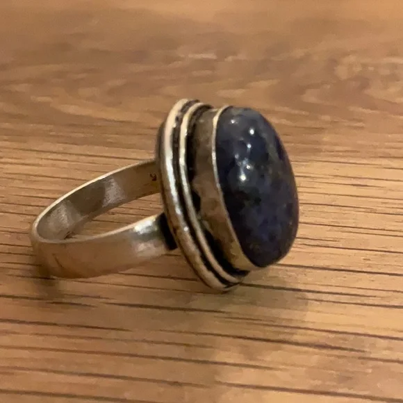 925 Silver Lapis Lazuli Statement Ring - Blue Oval Stone Size 8 - Picture 4 of 5